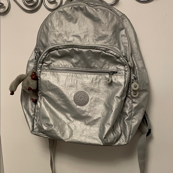 Kipling Silver Metallic Backpack With Multiple Pockets - Picture 1 of 13